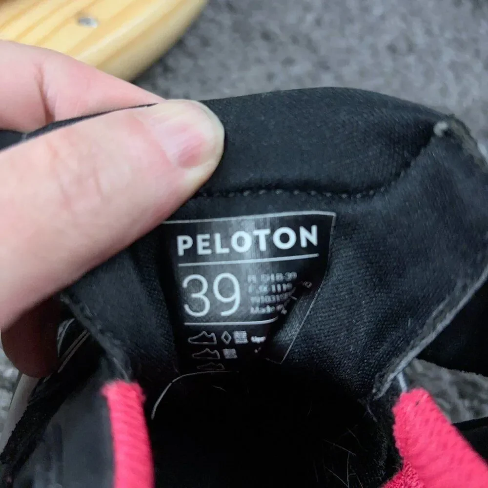 Peloton Black and Pink Cycling Shoes with White Accents